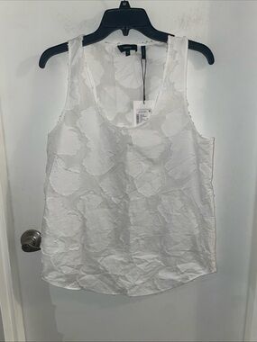NWT Theory medium Racer Back Tank white cotton floral textured top Shell $255